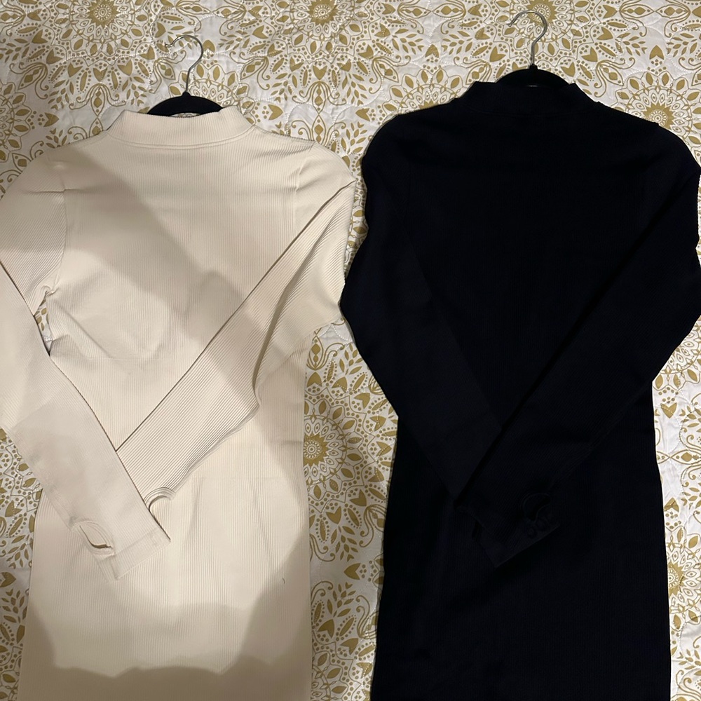 Set of 2: Sex Ribbed Zip Front Long Sleeve Top Mini Dresses. - Picture 7 of 8